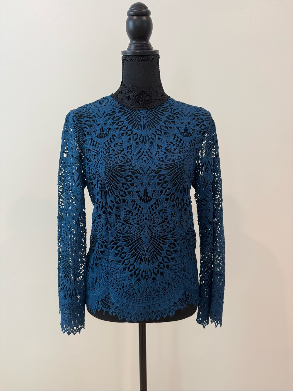Nanette Lepore Teal Guipure Lace High-Neck Blouse Size 8